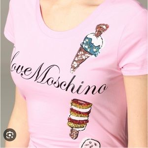 New with tags love moschino embalished ice cream pink tshirt